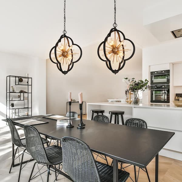 20 in. 6-Light Farmhouse Dark Gold Pendant Light, Modern Black DIY Sputnik Chandelier, Dining Room Pendant Hanging Light