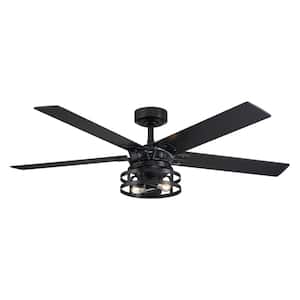 52 in. Industrial Downrod Mount Black Ceiling Fan with Remote Control and Light Kit