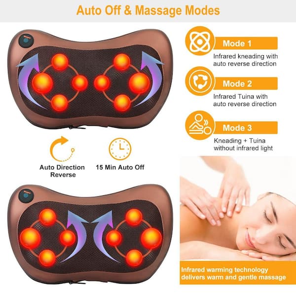 Aoibox Back Neck Massage Pillow Thermotherapy Kneading Manipulation Massager Car Massage Pillow, Brown