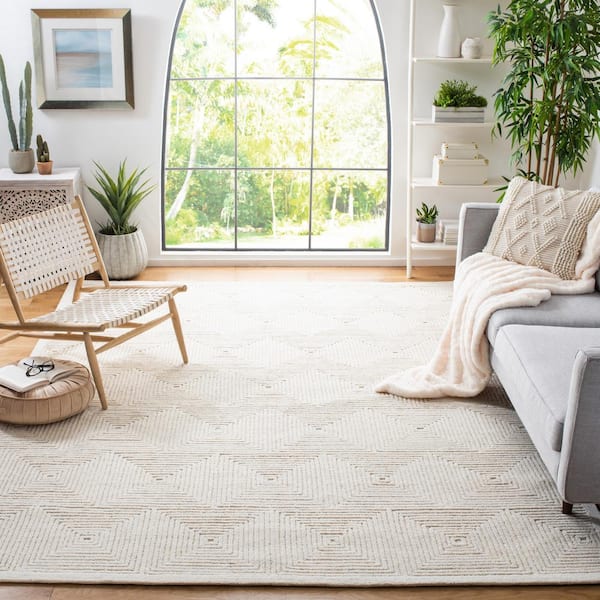 Textural 10 ft. x 10 ft. Square Ivory Geometric Solid Color Area Rug