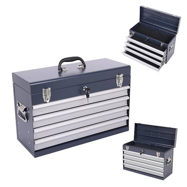 4-Drawer Heavy Duty Metal Tool Chest（21in W ）-Portable Organizer with EVA Liners, Ball Bearing Slides and Locking Design