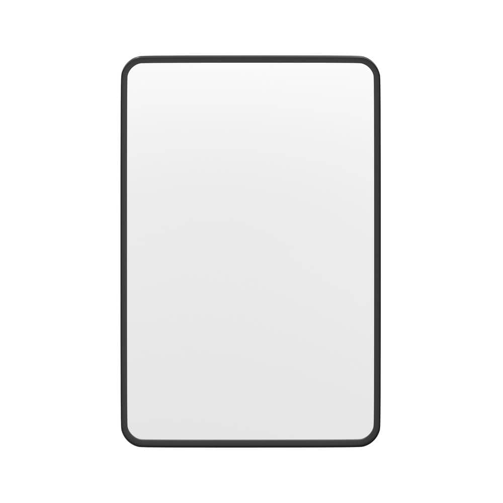 Matte Black Rectangular Wall Mirror with Rounded Corners