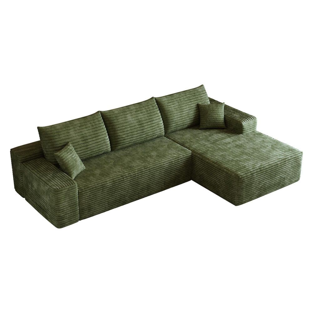 107 in. Track Arm 2-piece Corduroy with Deep Seat, Upholstered L-Shape Sectional Sofa in Green, No Assembly Required price history on PriceWatchPro