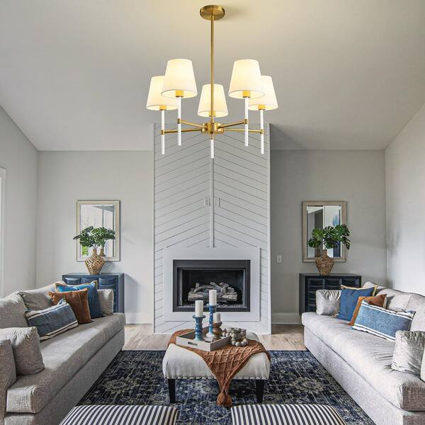 ソファー KAISITE 5-Light White and Gold Modern Chandelier for Dining Room