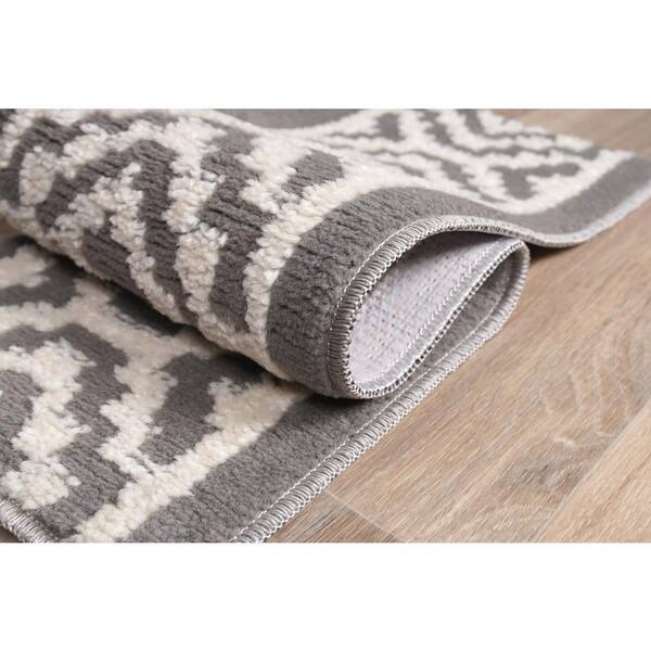 THE SOFIA RUGS Sofihas White/Gray 9 in. x 28 in. Polypropylene w