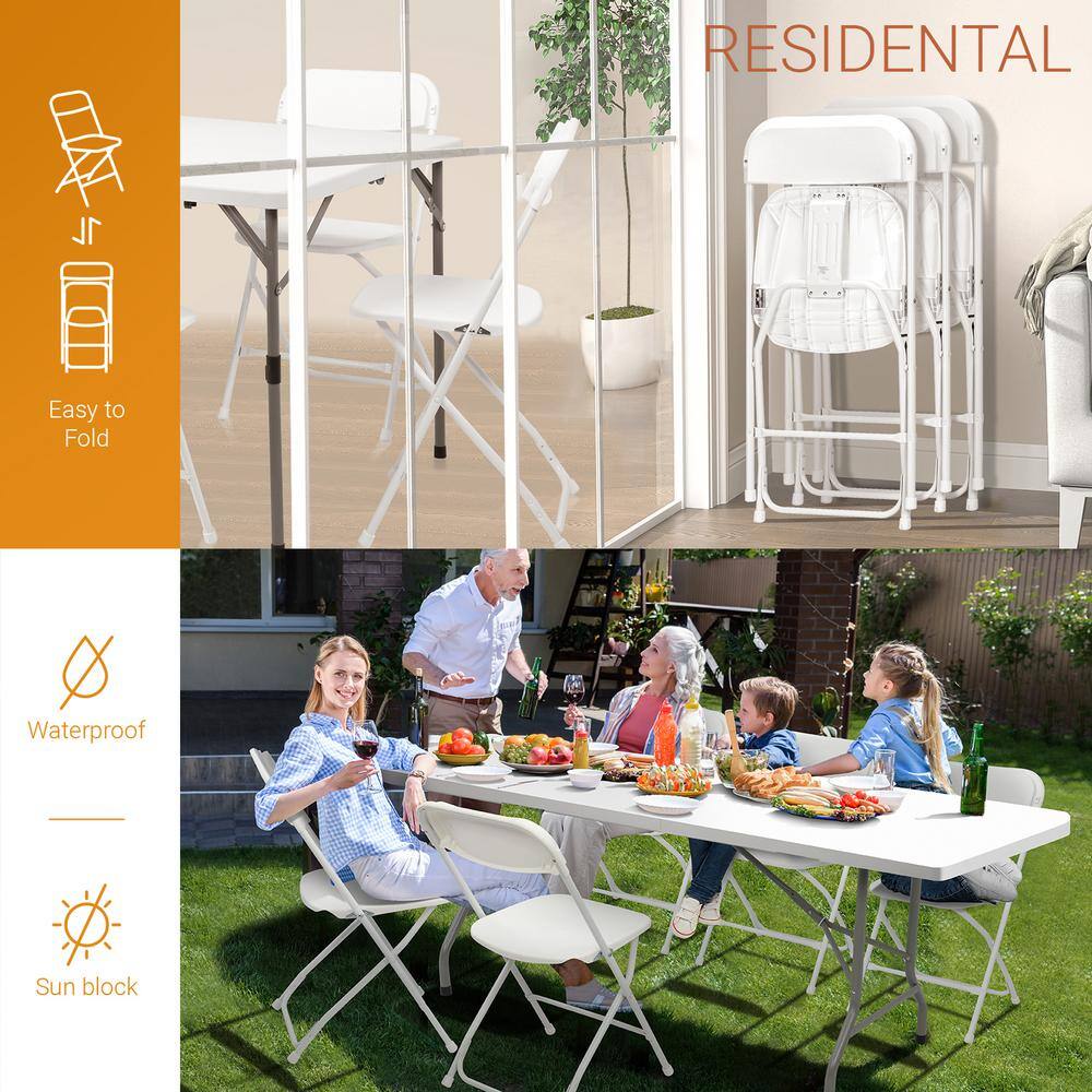 White Metal Frame Armless Folding Dining Chairs, Set of 4