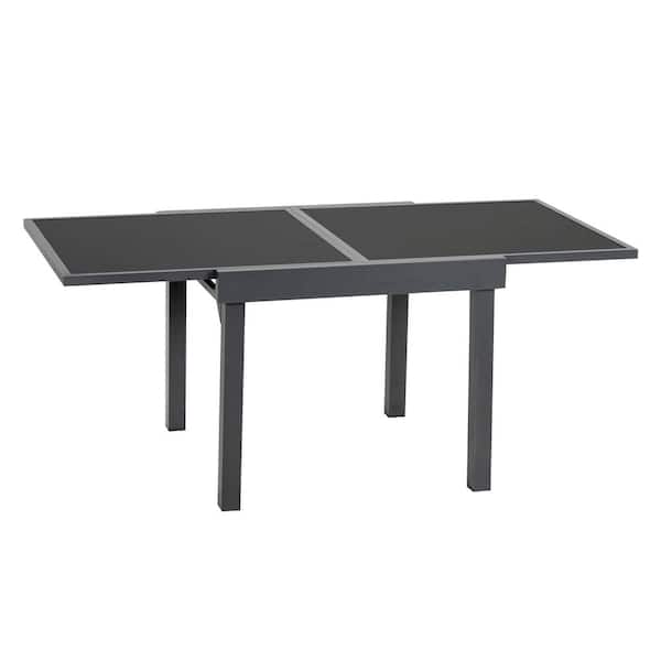 Pellebant Rectangle Aluminum Outdoor Dinging Table with Extension in Dark Gray
