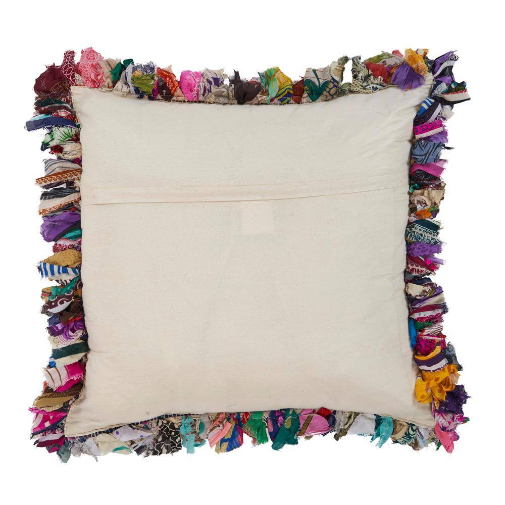 Multicolor Striped Hand-Woven Chindi Floor Pillow, 26" x 26"