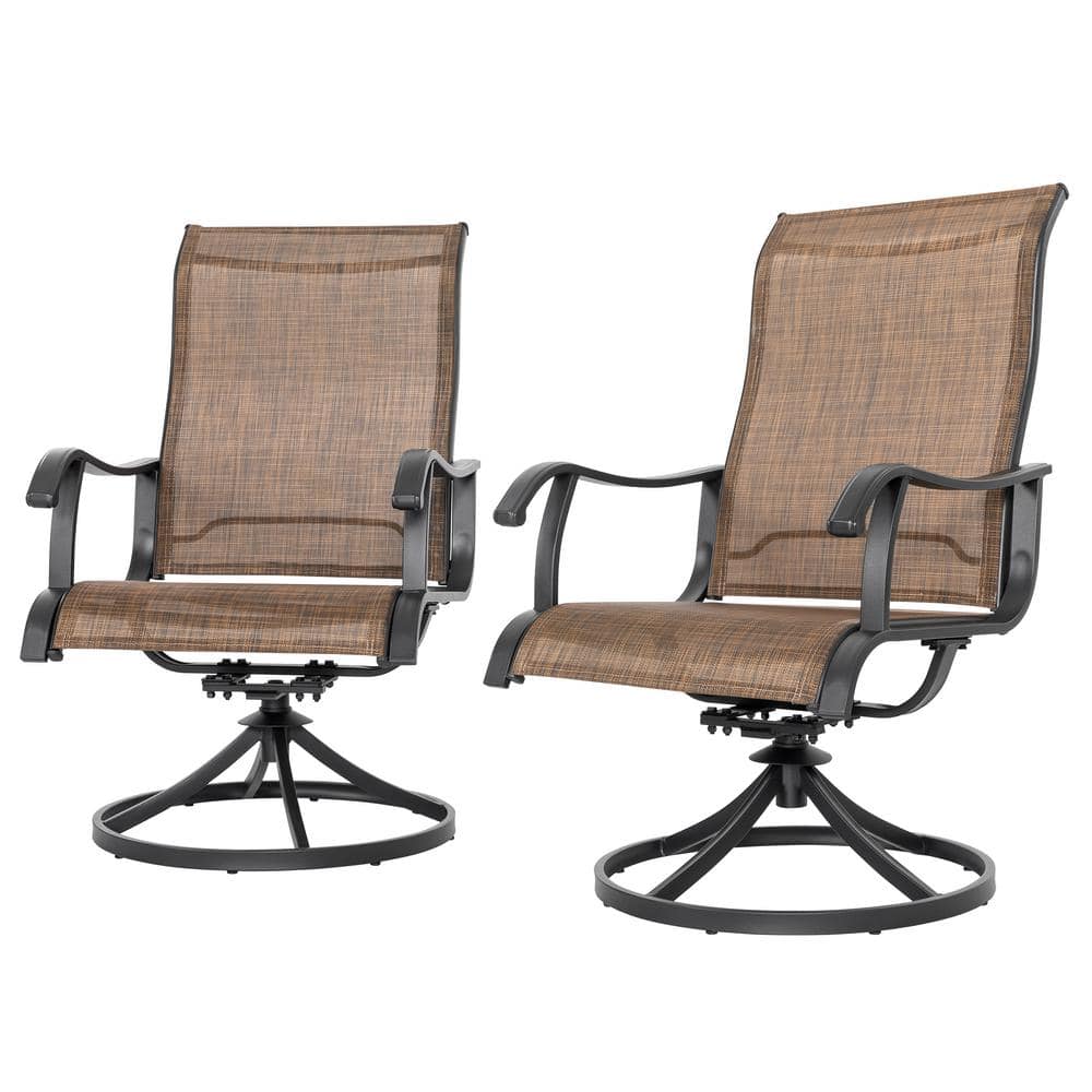 Nuu Garden Brown Textilene and Metal Outdoor Dining Chairs with Swivel ...