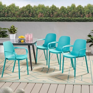 Gardenia Teal Curved Faux Wicker Outdoor Patio Stacking Dining Chair (4-Pack)