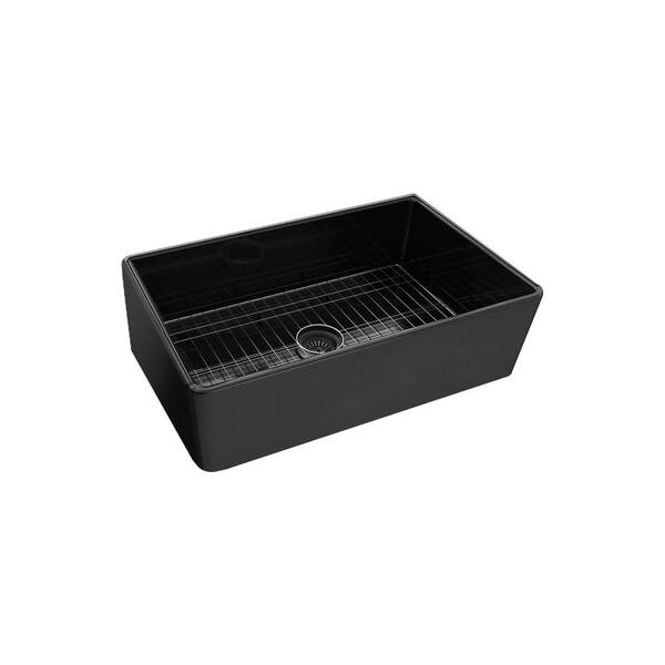 Aosspy Modern 33 in Farmhouse Single Bowl Fireclay Matte Black Kitchen