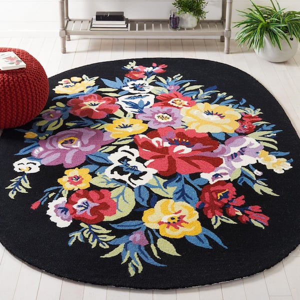 Chelsea 3 ft. x 5 ft. Black/Rose Oversized Floral Oval Area Rug