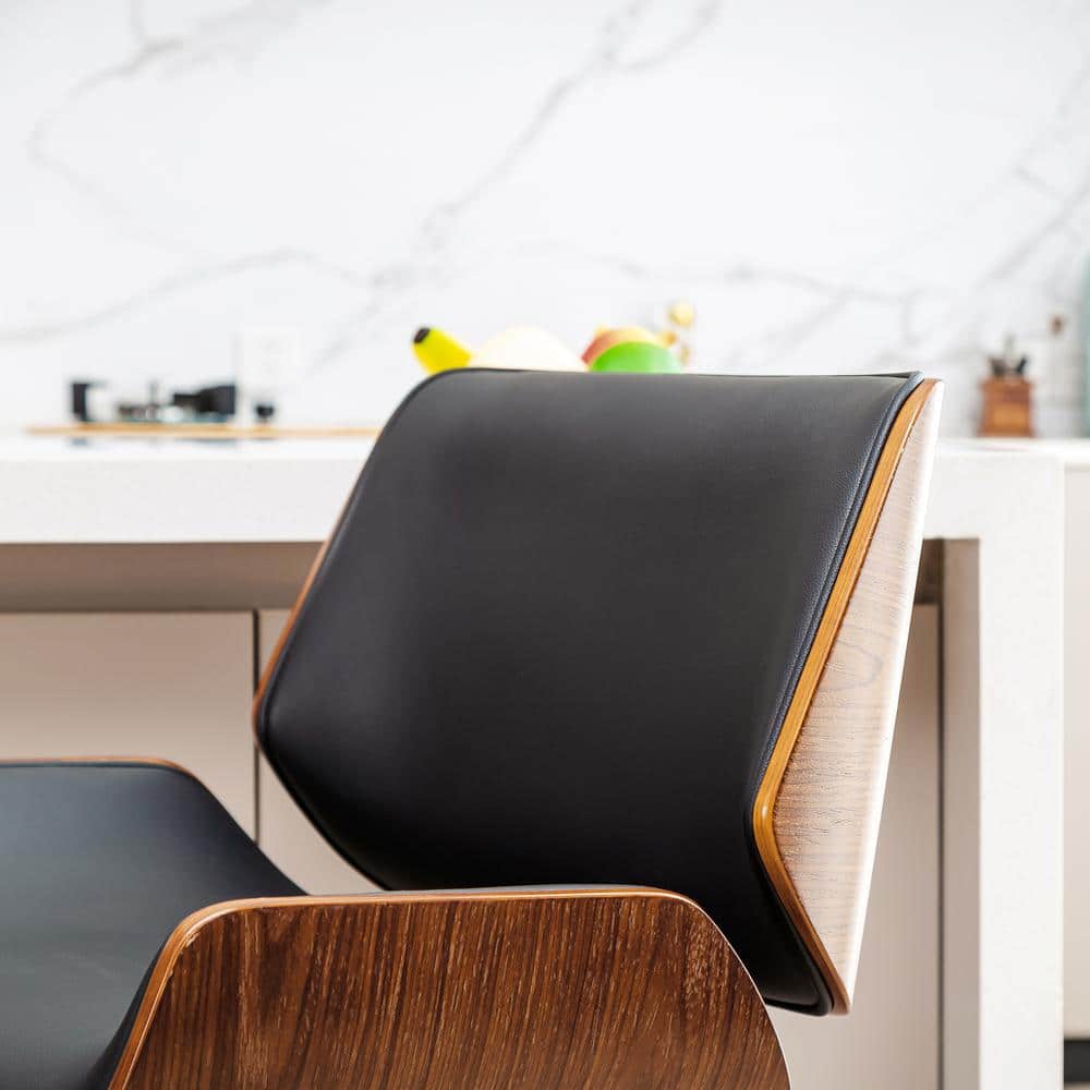 Modern Bentwood Adjustable Swivel Bar Stool Set in Black and Walnut