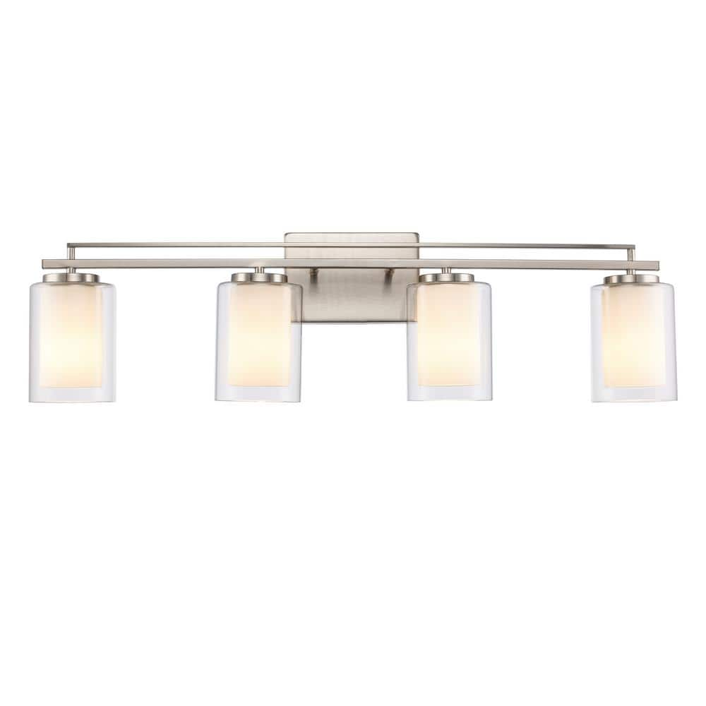 Bel Air Lighting Lisbon 32 in. 4-Light Brushed Nickel Bathroom Vanity Light Fixture with Clear Glass Outer and Opal Glass Inner Shades