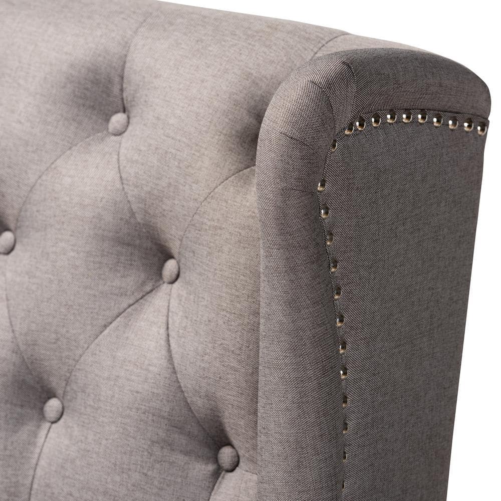 Gray Fabric Upholstered Walnut Wood Button Tufted Bar Stool Bench