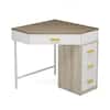 BYBLIGHT Moroni 27.26 in. Oak and White Wood Triangle Computer Desk, Corner Computer Desk with 4-Drawer for Small Space BB-RY0097YF
