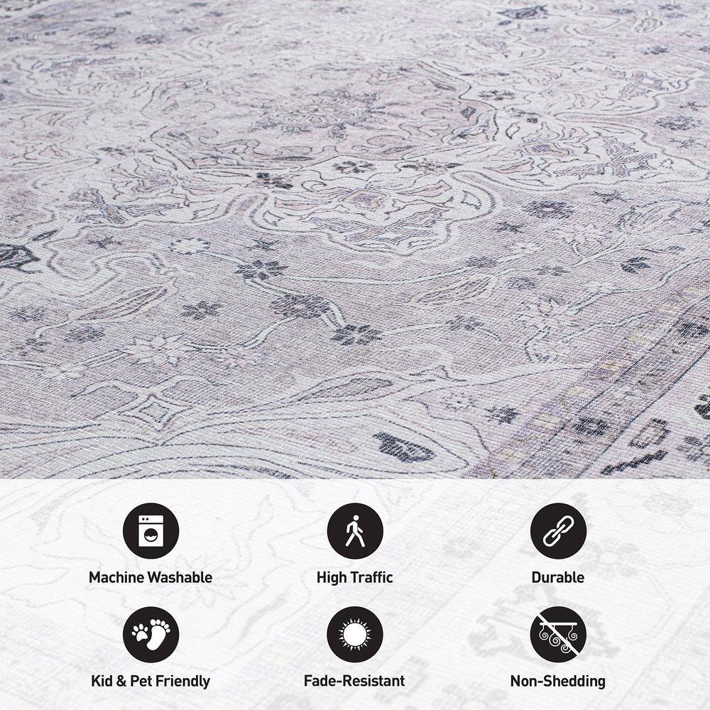 Gray Medallion Flat Woven Machine Washable Area Rug