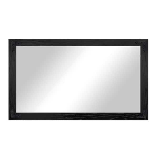 (33 in. W x 60 in. H) Black Hardwood Rectangle Mirror with Decorative Corner Bracket