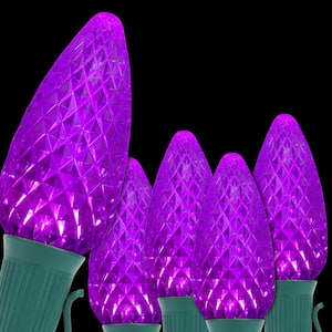 OptiCore 24 ft. 25-Light Purple LED Faceted C9 String Light Set