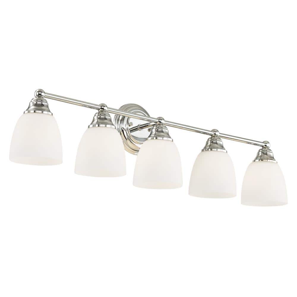 Somerville Polished Chrome 5-Light Vanity with Satin Opal Glass