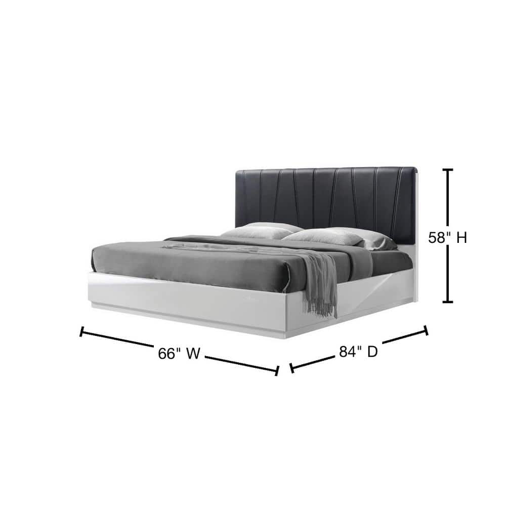 Queen Black Faux Leather Upholstered Wood Frame Bed