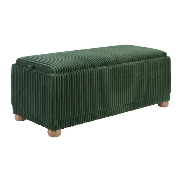 Sahara Flip Top Tray Storage Bench with Natural color wood and Green Cord Fabric