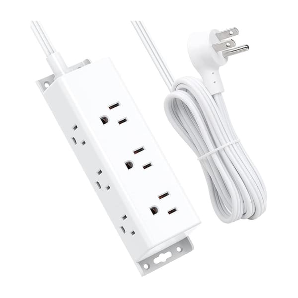 phyfalip 9-Outlet Surge Protector Power Strip with 5 ft. Extension Cord, Flat Plug, 3-Sided Design and Wall Mount, White