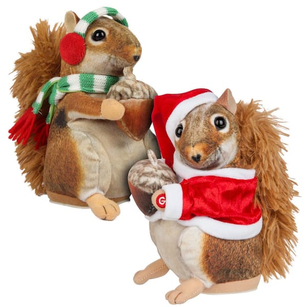 Home Accents Holiday 7 in. Hyperreal Magogo Squirrel Earmuffs/Santa Suit (2 Assorted)