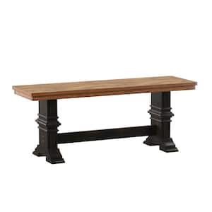Two Tone Oak And Antique Black Dining Bench With Trestle Leg