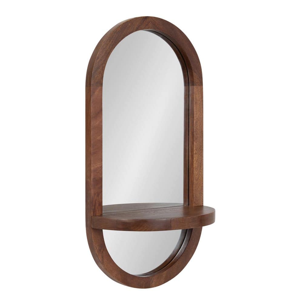 Kate and Laurel Hutton Wood Framed Capsule Mirror with Shelf - 12x24 - Walnut Brown