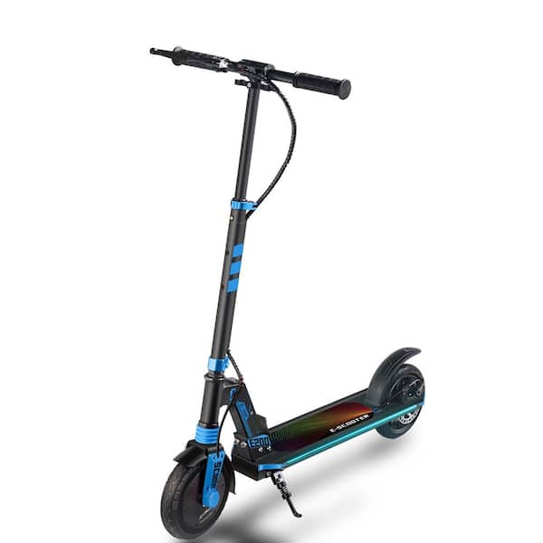 Blue Electric Scooter with Side Lights, Finger Acceleration, Rear Disc Brake, Adjustable Height, 180-Watt Motor to 10mph