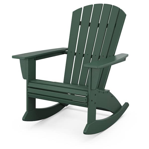 POLYWOOD Nautical Curveback Green HDPE Plastic Adirondack Outdoor Rocking Chair