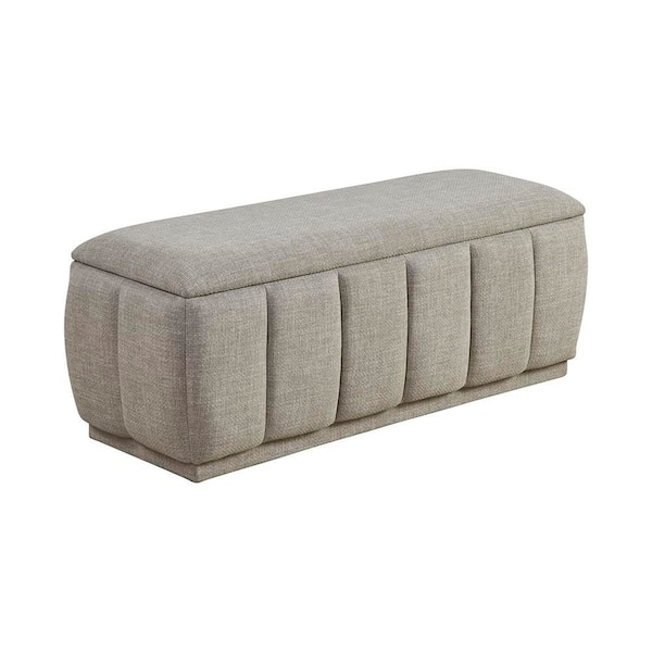 Perivale Taupe Boucle Fabric Solid Wood Brown Finish Lift Top Storage Bench 50 in.
