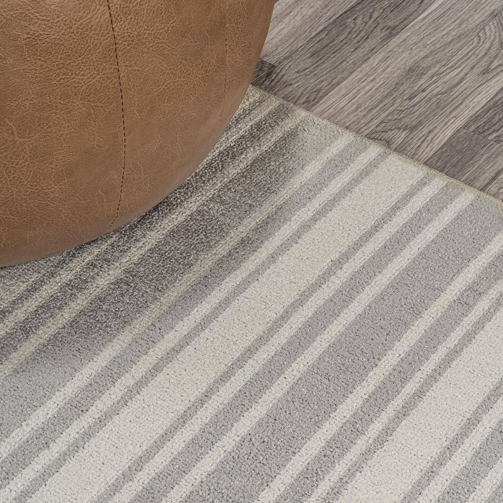 Cream and Light Gray Striped Washable Runner Rug