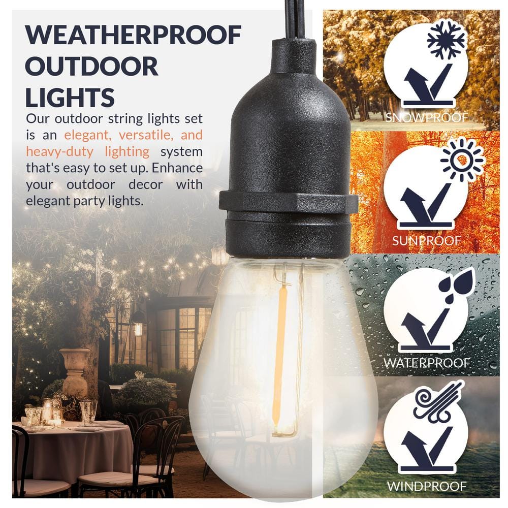 48ft Black Outdoor LED String Lights with Warm White Bulbs