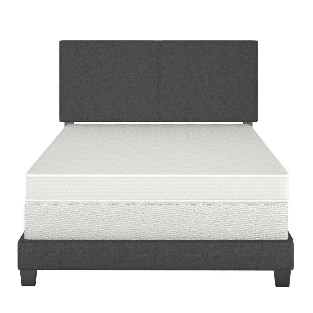 Queen Black Upholstered Linen Platform Bed with Slats