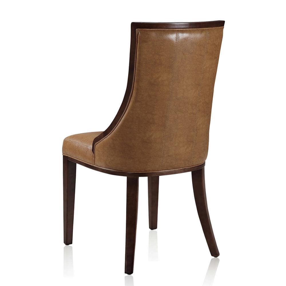 Fifth Avenue Saddle Faux Leather and Walnut Wood Side Chair Set
