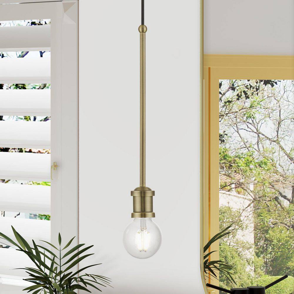 Mini Lansdale 5" Antique Brass Incandescent Indoor/Outdoor Pendant
