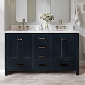 Cambridge 61 in. W x 22 in. D x 36 in. H Vanity in Midnight Blue with Pure White Quartz Top