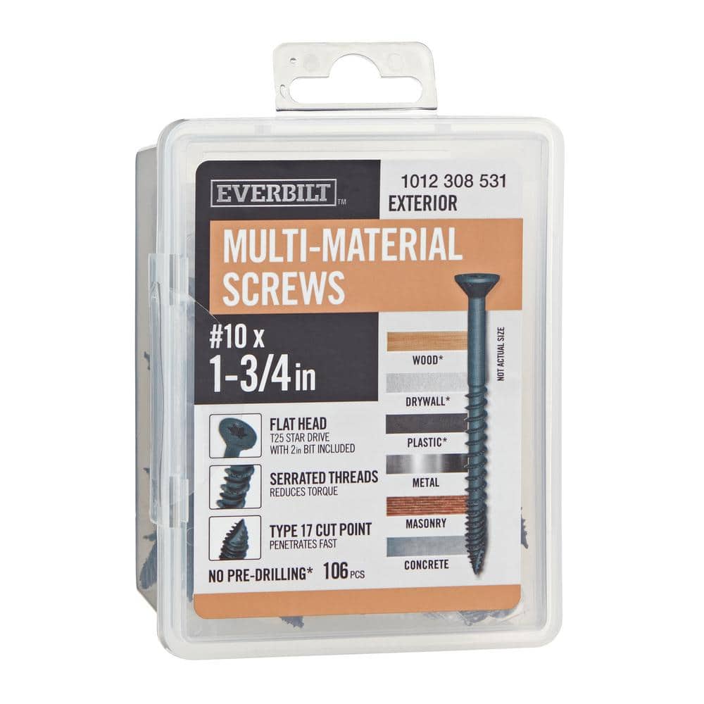 "#10 x 1-3/4 in. Black 6-Lobe Torx Drive Exterior Flat Head Multi-Material Screw 1 lb. -Box (106-Piece)" price history on PriceWatchPro