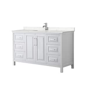 Daria 60in.Wx22 in.D Single Vanity in White with Cultured Marble Vanity Top in Light-Vein Carrara with White Basin