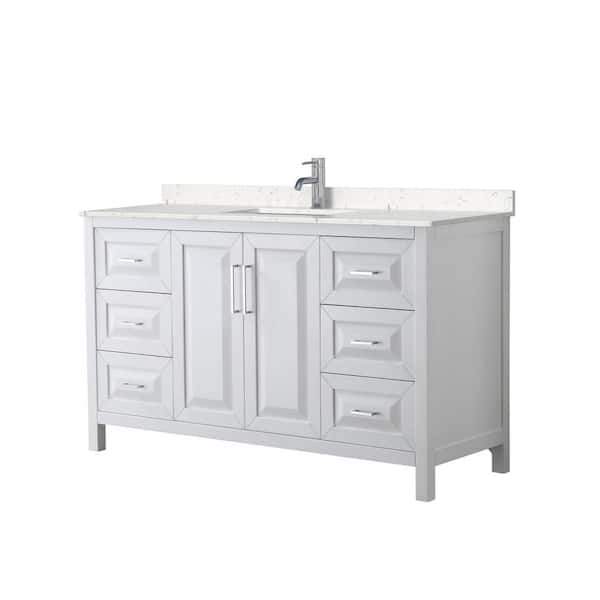 Wyndham Collection Daria 60in.Wx22 in.D Single Vanity in White with Cultured Marble Vanity Top in Light-Vein Carrara with White Basin