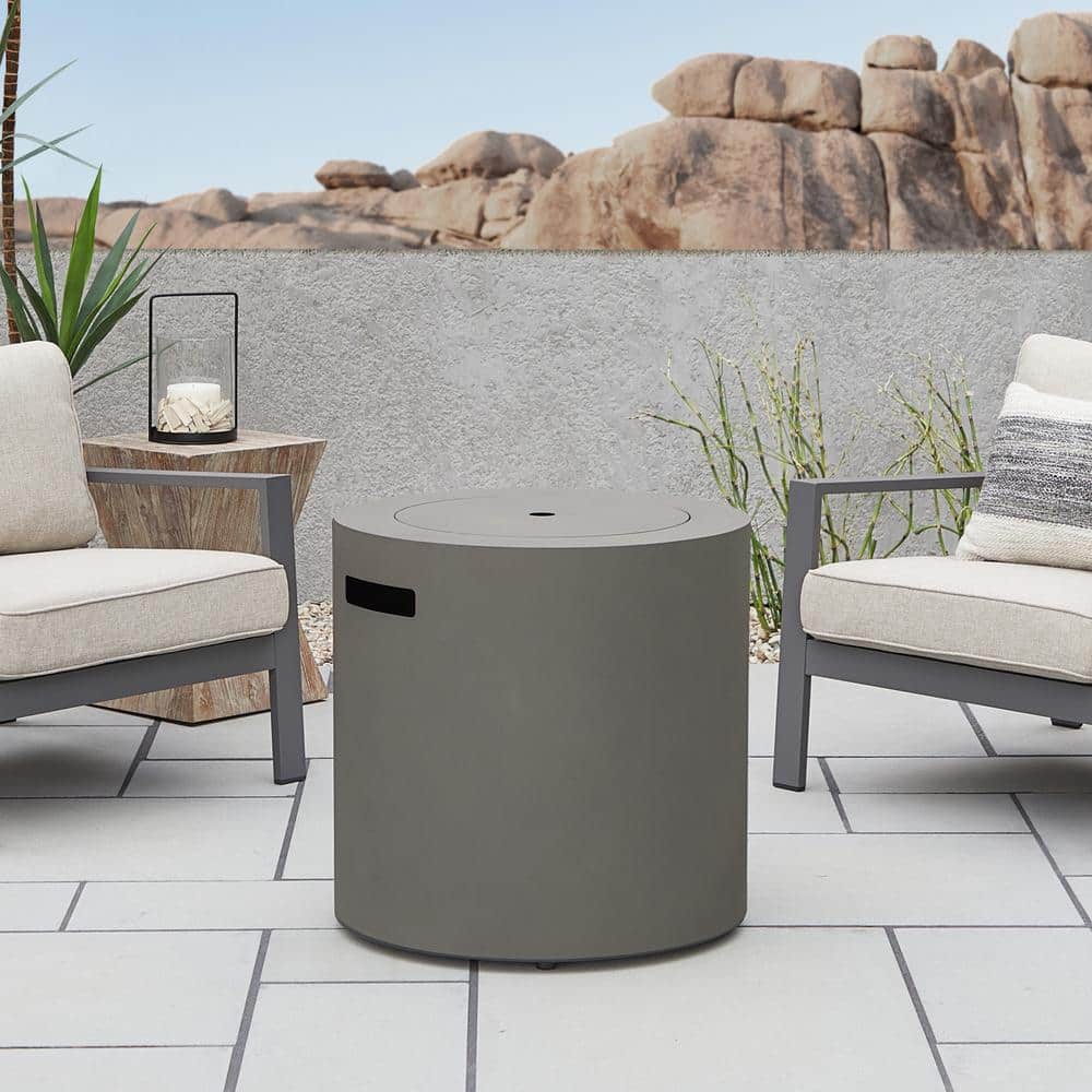 Aegean 24" Round Mist Gray Steel Propane Fire Pit Table