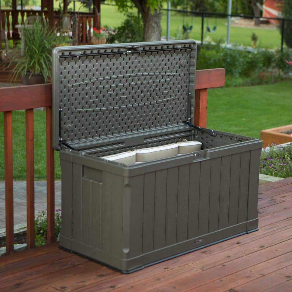 Brown Lockable High-Density Polyethylene Outdoor Deck Box Bench