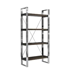 70 in. Tall Silver Metal 4-Shelf Bookcase Storage Rack Bookshelf with Anti-Tipping Strip