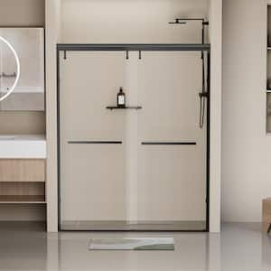 48 in. W x 76 in. H Semi-Frameless Double Sliding Shower Door in Matte Black with 5/16 in. Thick Tempered Clear Glass