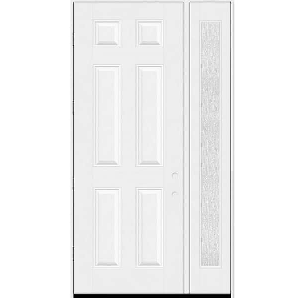 Regency 51 in. x 96 in. 6 Panel RHOS Unfinished White Mahogany Fiberglass Prehung Front Door w/Rain 12 in. SL 6-9/16