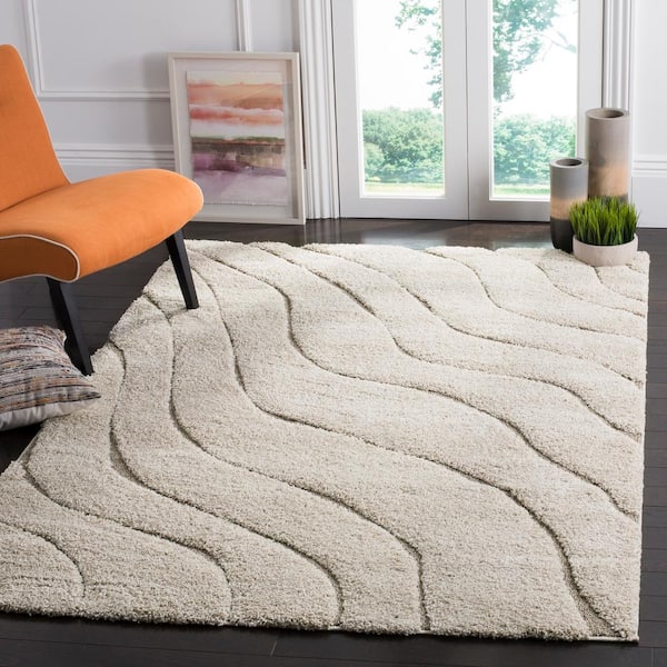 Florida Shag Cream/Beige 5 ft. x 8 ft. Striped Solid Area Rug