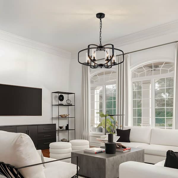 TinHon 6-Light Black Modern Chandelier with Clear Glass Shades