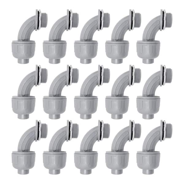 1/2 in 90-Degree Liquid-Tight PVC Conduit Connectors 15-Pack Non-Metallic Flexible Electrical Fittings